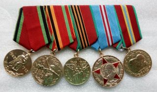 Veteran Ww2 Set Of 5 Ussr Soviet Russian Military Medal 1