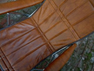 VINTAGE OUTDOOR LEATHER LAWN CHAIR FOLDING MOD METAL RECLINING LOUNGE FOOT REST 7