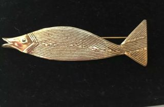 Vintage Jewellery Rare Designer Piece Brass Fish Brooch By Elisabeth Riveiro 2