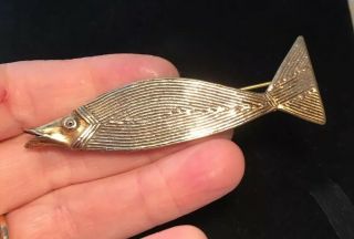 Vintage Jewellery Rare Designer Piece Brass Fish Brooch By Elisabeth Riveiro 3
