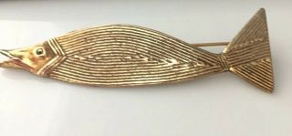 Vintage Jewellery Rare Designer Piece Brass Fish Brooch By Elisabeth Riveiro 4