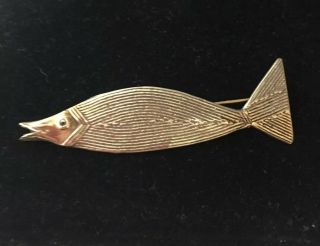 Vintage Jewellery Rare Designer Piece Brass Fish Brooch By Elisabeth Riveiro 5