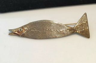 Vintage Jewellery Rare Designer Piece Brass Fish Brooch By Elisabeth Riveiro 6