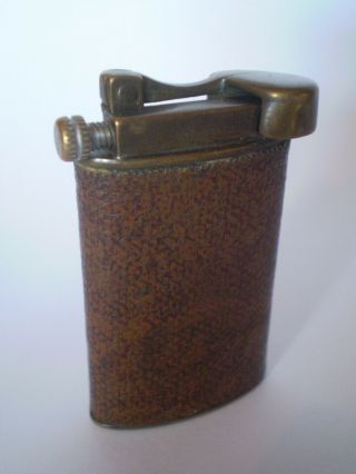 Vintage Art Deco Brass & Leather Lift Arm Cigarette Lighter