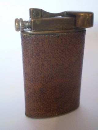 VINTAGE ART DECO BRASS & LEATHER LIFT ARM CIGARETTE LIGHTER 3