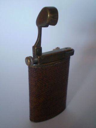 VINTAGE ART DECO BRASS & LEATHER LIFT ARM CIGARETTE LIGHTER 4