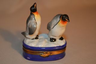 Vintage Limoges French Figural Trinket Box – 2 Standing Penguins