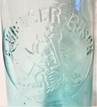 Vintage Anheuser Busch Aqua Glass Bottle Blob Top W/ Stopper. 2