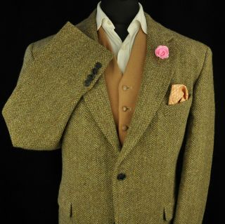 Vtg Harris Tweed Tailored Checked Country Hacking Jacket 46 " 443 Pristine Item