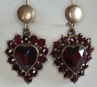 Vintage Bohemian Garnet Heart Dangle Earrings