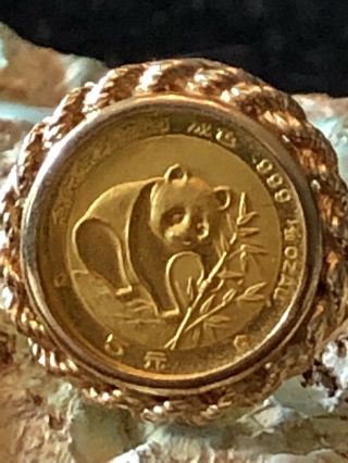 Gorgeous Vintage 14k Solid Gold Ring With A 24k Solid Gold Panda Coin Size 7 2