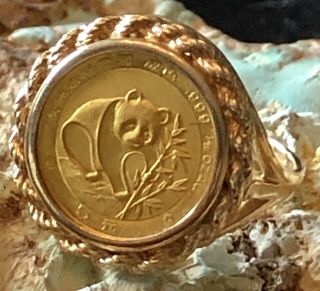 Gorgeous Vintage 14k Solid Gold Ring With A 24k Solid Gold Panda Coin Size 7 3