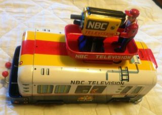 Vintage Cragstan Tin Battery Operated RCA - NBC Mobile Color TV Truck Bus 10