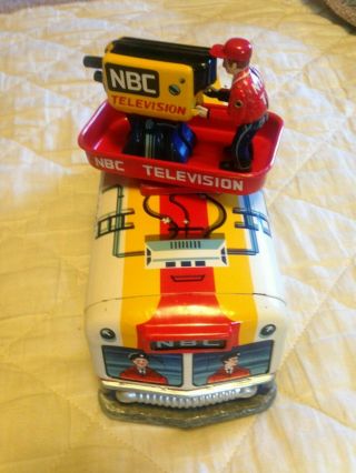 Vintage Cragstan Tin Battery Operated RCA - NBC Mobile Color TV Truck Bus 12