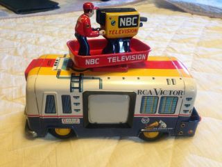 Vintage Cragstan Tin Battery Operated Rca - Nbc Mobile Color Tv Truck Bus