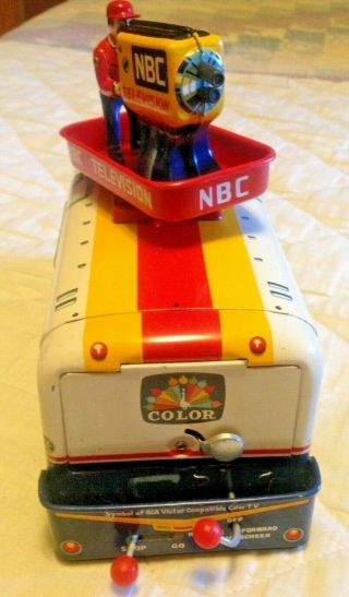 Vintage Cragstan Tin Battery Operated RCA - NBC Mobile Color TV Truck Bus 2