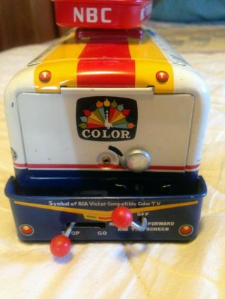 Vintage Cragstan Tin Battery Operated RCA - NBC Mobile Color TV Truck Bus 6