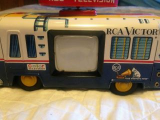 Vintage Cragstan Tin Battery Operated RCA - NBC Mobile Color TV Truck Bus 7