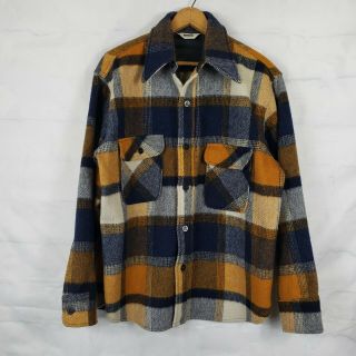 Vintage Montgomery Ward Mens Buffalo Check Plaid Wool Heavy Shirt Jacket Size Xl