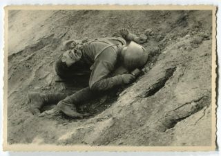 Wwii Archive Photo: Russian Soldier With Grenade,  Kia - Hole In Helmet