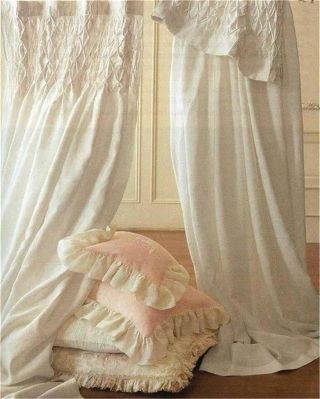 Cream Shabby French Country Curtains Drapery 2 Ivory Vintage Smocked Panels Chic