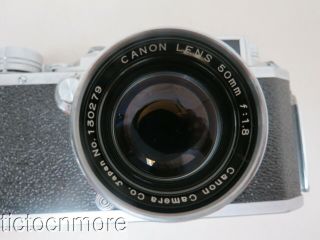 VINTAGE CANON CAMERA GROUPING E.  P CAMERA w/ CANON LENS 50mm f:1.  8 & CASE 4