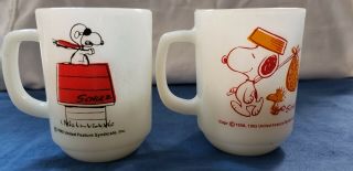 1965 Usa Pair Vintage Fire King Snoopy Red Baron Curse You " & Come Home Mug
