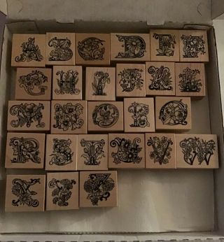 Psx Botanical Alphabet Letters Complete Set Wood Mounted Rubber Stamps Vtg
