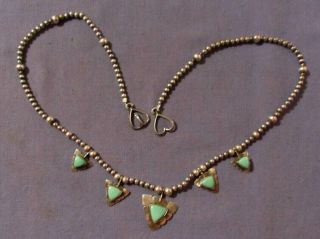 Vintage Southwest Sterling Silver & Turquoise Necklace With Arrowheads 19 Inch