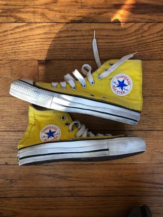 80s Vintage Converse Chuck Taylor All Star Hi Top Shoes Yellow Mens 6.  5 Usa Made