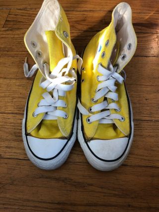 80s Vintage Converse Chuck Taylor All Star Hi Top Shoes Yellow Mens 6.  5 USA Made 2