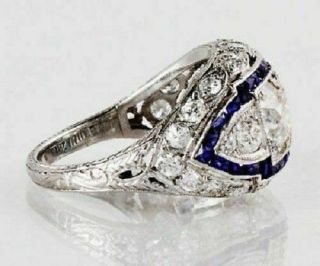 3.  20 Ct Antique Vintage Art deco Calibre Engagement 2 stone Blue Sapphire Silver 3