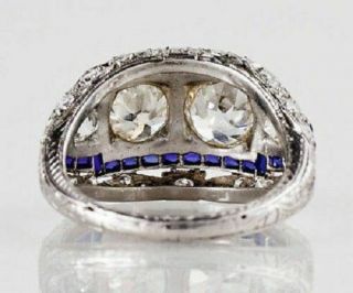 3.  20 Ct Antique Vintage Art deco Calibre Engagement 2 stone Blue Sapphire Silver 5
