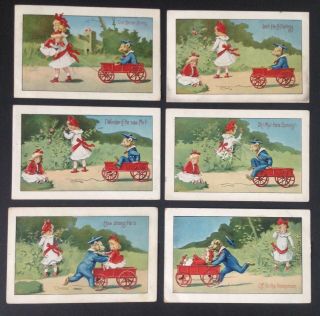 Vintage Doll/teddy Postcards - Set Of 6 - They Tell A Sequential Story - Fabulous