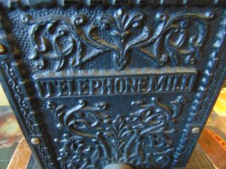 TELEPHONE COFFEE GRINDER Antique ARCADE Burr Mill WALL MOUNT Victorian CAST IRON 3