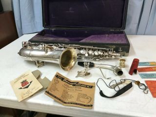 1925 H N White King Alto Saxophone SATIN SILVER RARE 9