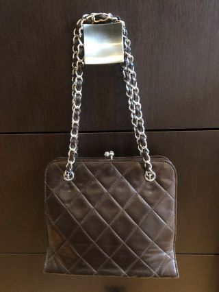 Chanel Handbag Vintage Brown Leather Logo