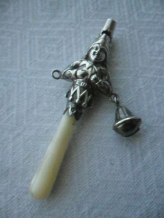 Antique Hallmarked Silver Jester - Baby Rattle/whistle/soother