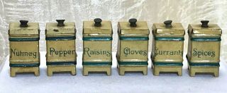 Antique German Doll House Tin Set Of 6 Kitchen Cannisters 1 1/8 " H X 5/8 " W