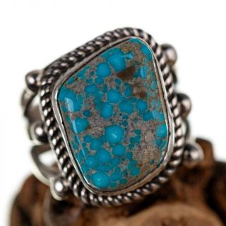 Navajo Turquoise Ring Sterling Silver Natural Blue Fox Webbed Albert Jake 7.  5
