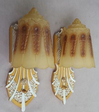 Pair Antique - Vintage Lincoln 2 - In - 1 Slip Shade Sconces,  Refinished,  Wiring