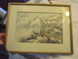 Vintage Chinese Ink And Color Painted Silk Painting Framed Matted Walls Deblot