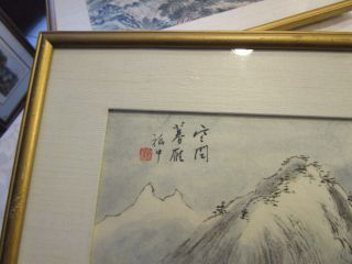 Vintage Chinese ink and color painted silk painting framed matted walls DEBLOT 2
