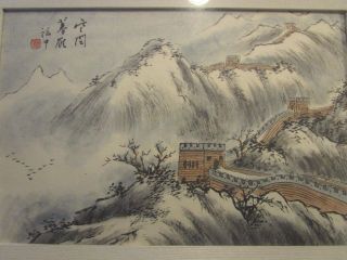 Vintage Chinese ink and color painted silk painting framed matted walls DEBLOT 4