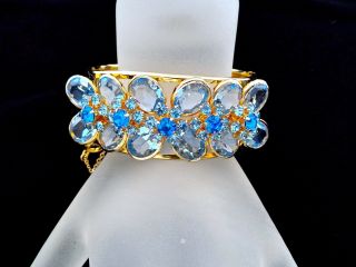 Vtg Coro Pegasus Blue Crystal Glass Rhinestone Clamper Cuff Bangle Bracelet