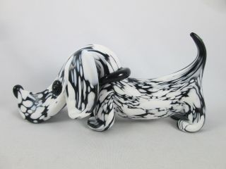 Rare Vintage Seguso Bianco Nero Murano Art Glass Dog Figurine Black & White
