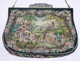 VINTAGE JOLLES PETIT POINT MADE IN AUSTRIA HANDBAG PURSE TAPESTRY FARM PATTERN 2