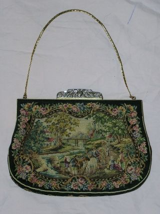 VINTAGE JOLLES PETIT POINT MADE IN AUSTRIA HANDBAG PURSE TAPESTRY FARM PATTERN 3