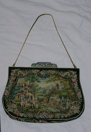 VINTAGE JOLLES PETIT POINT MADE IN AUSTRIA HANDBAG PURSE TAPESTRY FARM PATTERN 4