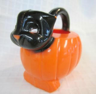 Vintage Halloween Rosbro Hard Plastic Cat/pumpkin Candy Container 1950s